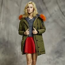 冬季韩版休闲女式羽绒服中长款貉子毛领白鹅绒鹅绒服棉服工装风