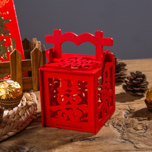 批发中国风结婚喜糖盒 中式婚庆镂空喜糖盒子 木质正红色喜糖盒