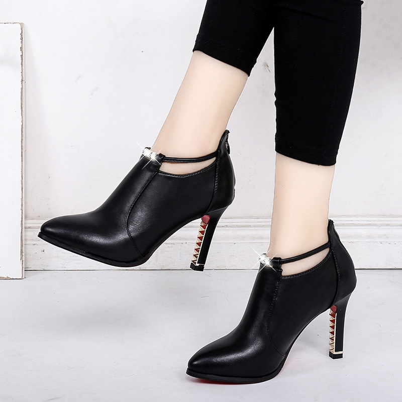 Foreign trade cross-border short boots Europe and the United States New pointed low naked leather boots high heel Martin boots women's shoes wholesale