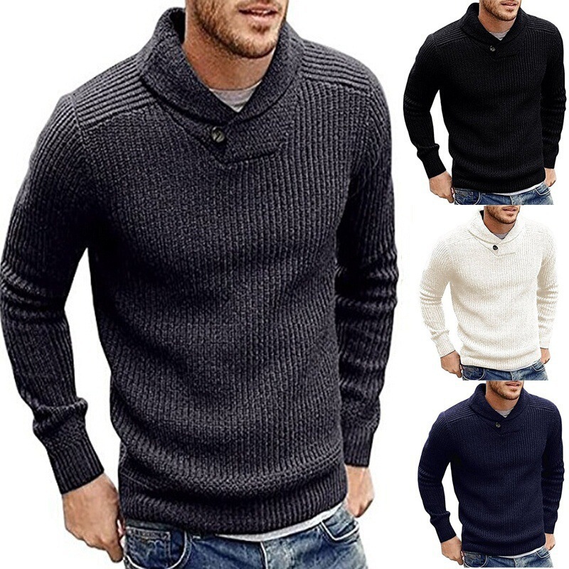 Autumn and Winter New Amazon Sweaters, European and American Large Size Men's Sweaters, Solid Color Pullover Tops, Knitted Sweaters, Cross-Border Men's Clothing