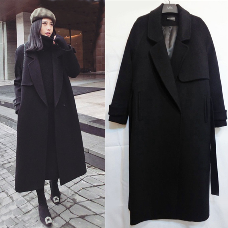 2026 New Style Lace-Up Woolen Coat for Women, Autumn and Winter Mid-Length Over-The-Knee Korean Style Loose Woolen Coat