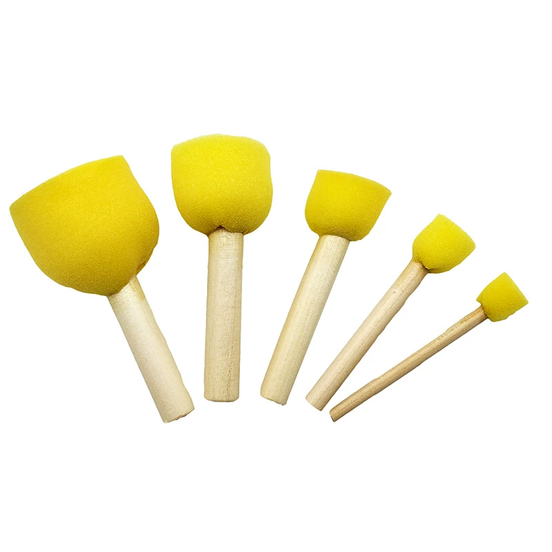 Оптовая продажа 5 упаковок раннего образования DIY детский сад граффити инструмент рисование кисти круглая деревянная ручка губка кисть