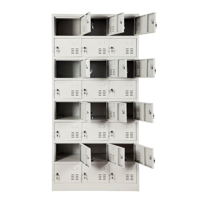 Armario de vestuario para dormitorio de personal, armario de acero de cuatro puertas, armario de cambio de 6 puertas, armario de almacenamiento metálico de 9/12/15 puertas y 24 compartimentos.