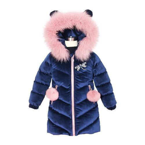 Winter New Girls' Cotton Jacket Korean Style Medium and Large Children Chiffon Fleece Thick Middle-Length Dragonfly Down Cotton Jacket Outerwear Trendy