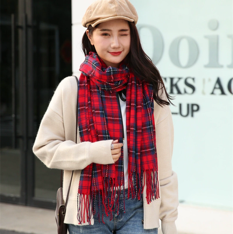 Double-Sided Faux Fur Scarf, 200×60 cm, Long Warm Soft Korean Style Plaid