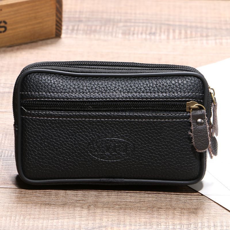 In-Stock Direct Sale Men's 6.5inch Horizontal Double-Layer Phone Bag Pu Pebbled Leather 3-Way Belt Phone Waist Crossbody Bag