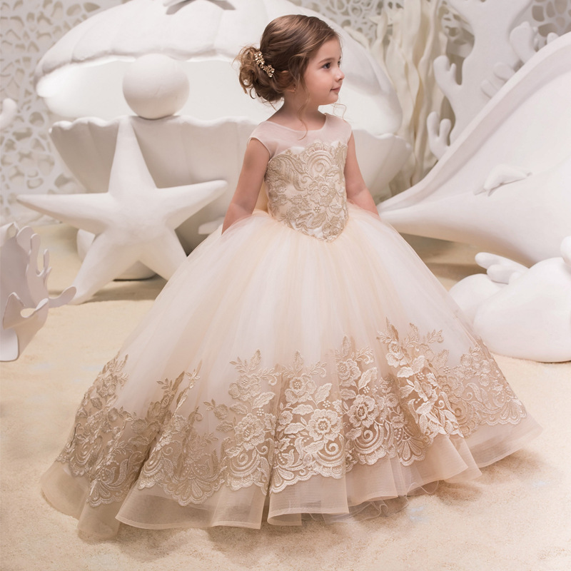 Aibao mostrar cumpleaños trailing encaje europeo y americano niñas vestido de niña las flores nuevos niños sin mangas pettiskirt