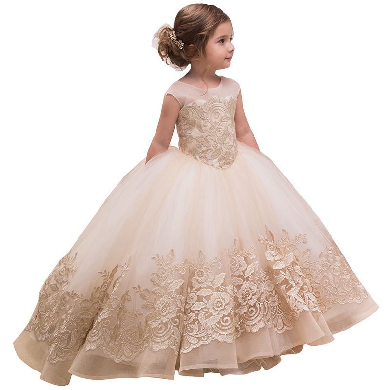 Aibao mostrar cumpleaños trailing encaje europeo y americano niñas vestido de niña las flores nuevos niños sin mangas pettiskirt