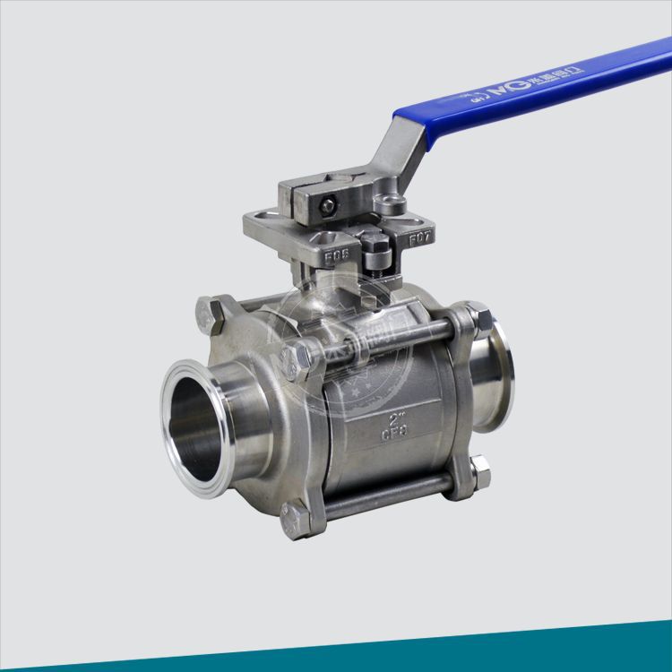 CF8手动三片式球阀卡箍全包球芯PTFE禁油脱脂DN15-DN100口径