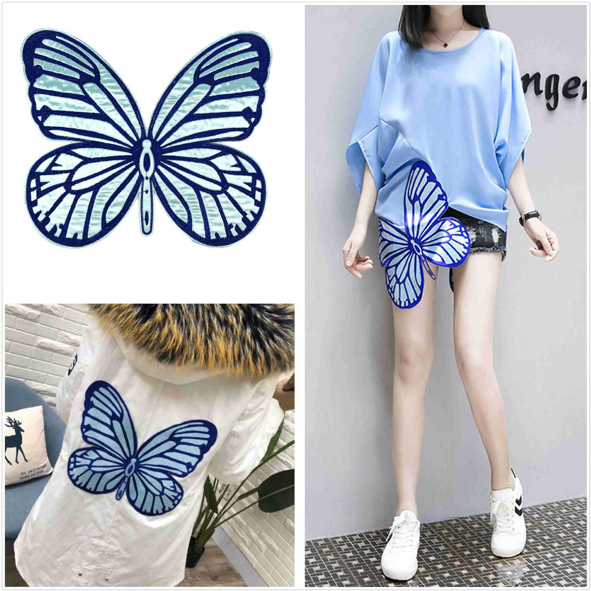 新款复古大蝴蝶 刺绣水溶布贴无背胶贴花童装服装辅料章子批发