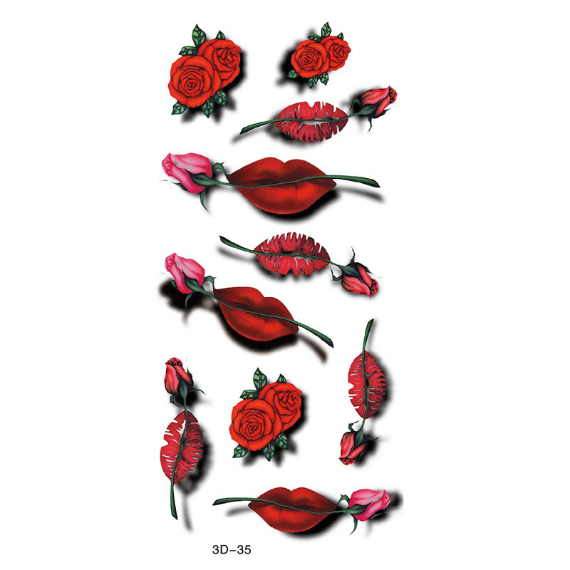 Rosa tatuaje pegatinas 3D TikTok Net color rojo impresión tatuaje pegatinas mariposa flor impermeable tatuaje pegatinas