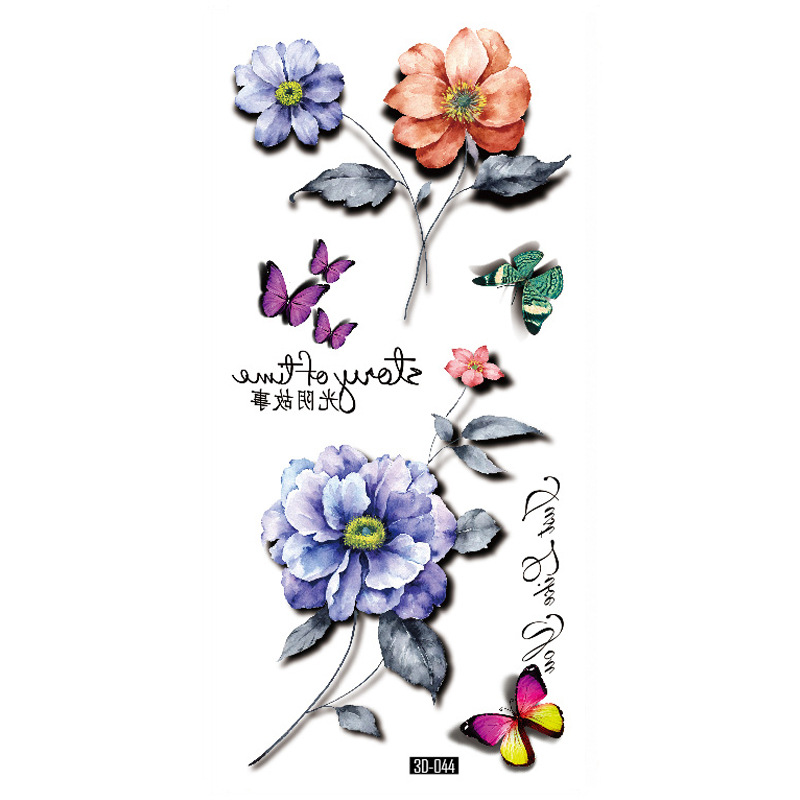 Rosa tatuaje pegatinas 3D TikTok Net color rojo impresión tatuaje pegatinas mariposa flor impermeable tatuaje pegatinas