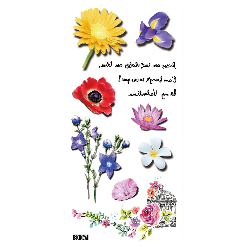 Rosa tatuaje pegatinas 3D TikTok Net color rojo impresión tatuaje pegatinas mariposa flor impermeable tatuaje pegatinas