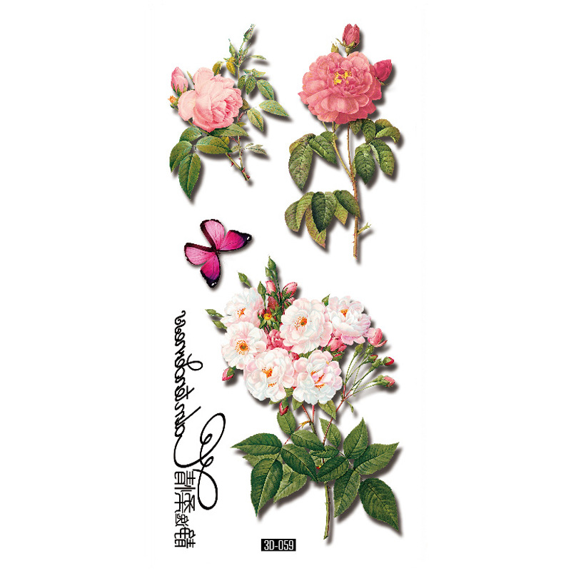 Rosa tatuaje pegatinas 3D TikTok Net color rojo impresión tatuaje pegatinas mariposa flor impermeable tatuaje pegatinas