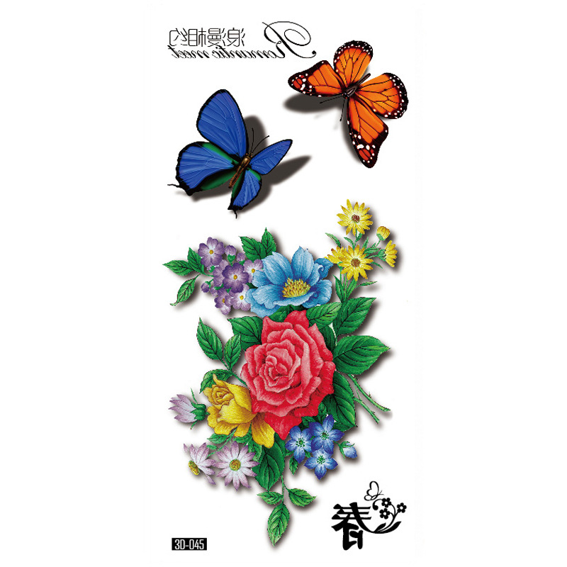 Rosa tatuaje pegatinas 3D TikTok Net color rojo impresión tatuaje pegatinas mariposa flor impermeable tatuaje pegatinas