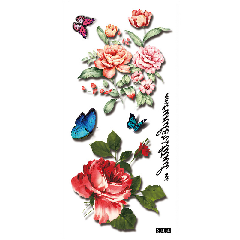 Rosa tatuaje pegatinas 3D TikTok Net color rojo impresión tatuaje pegatinas mariposa flor impermeable tatuaje pegatinas