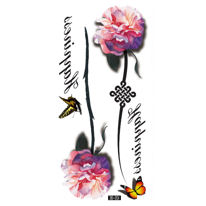 Rosa tatuaje pegatinas 3D TikTok Net color rojo impresión tatuaje pegatinas mariposa flor impermeable tatuaje pegatinas