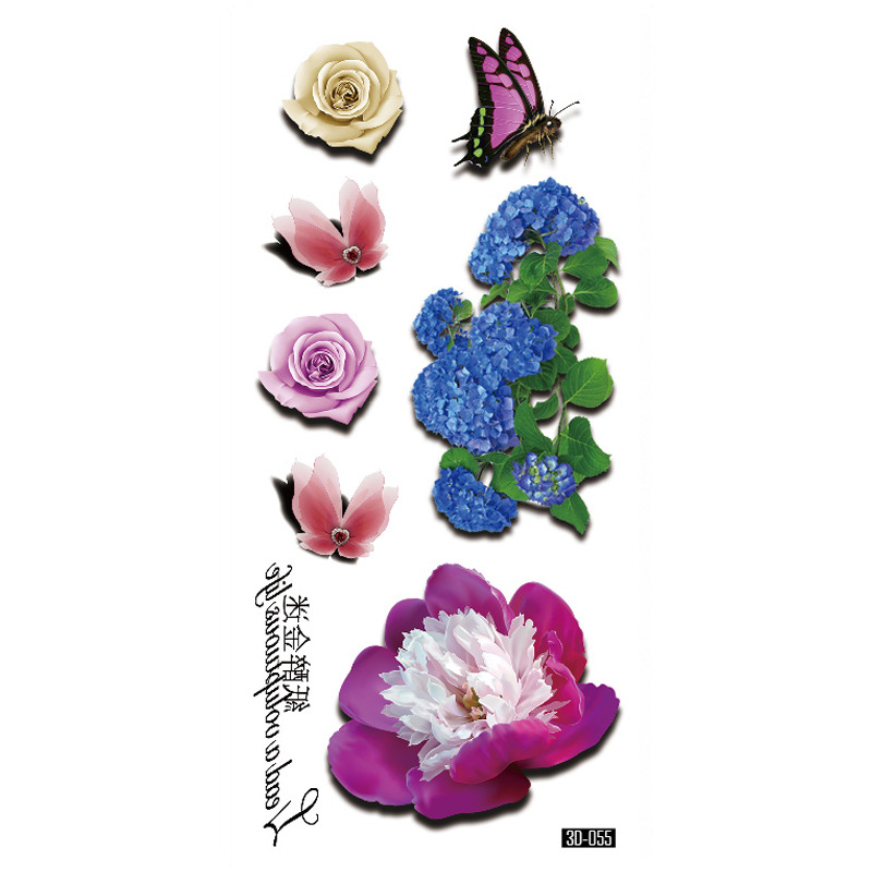 Rosa tatuaje pegatinas 3D TikTok Net color rojo impresión tatuaje pegatinas mariposa flor impermeable tatuaje pegatinas