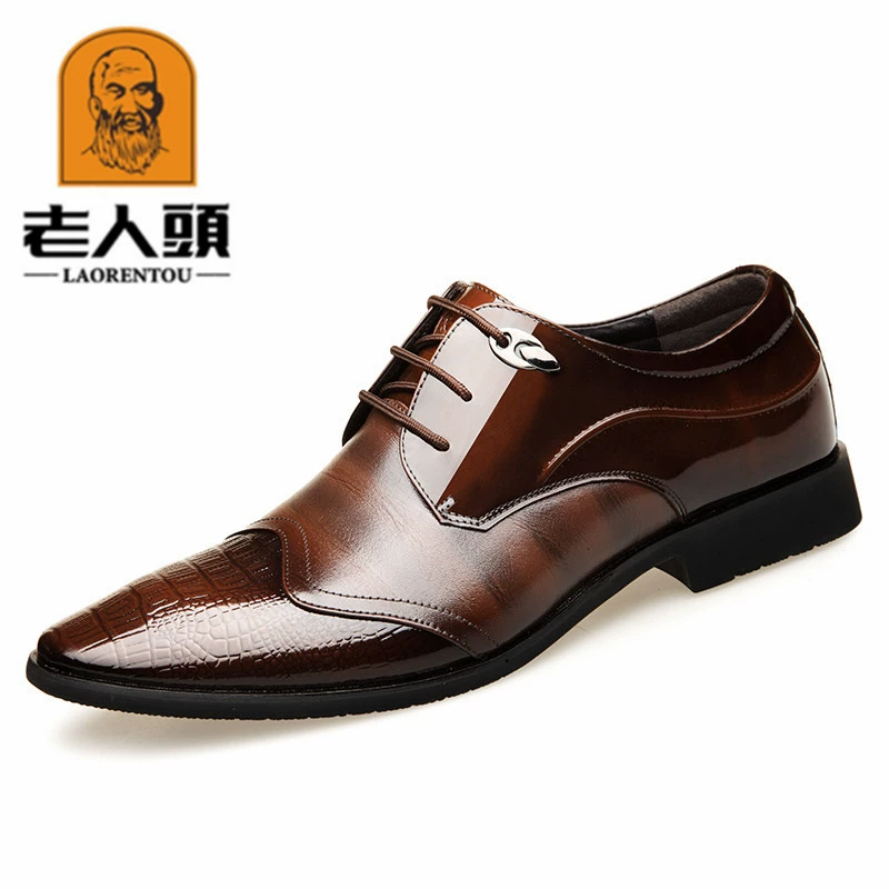 Оптовая Продажа с фабрики, деловые модельные туфли с головкой старика, британские мужские повседневные кожаные туфли с острым носком и лакированной кожей