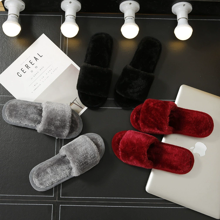 Новые осенне-зимние простые хлопковые тапочки с одним словом для девочек, домашние плюшевые Нескользящие теплые тапочки с толстой подошвой