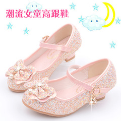 Spring and autumn Korean style small high-heeled girls' shoes, children's sequined dress shoes, new little girl performance princess shoes, trendy