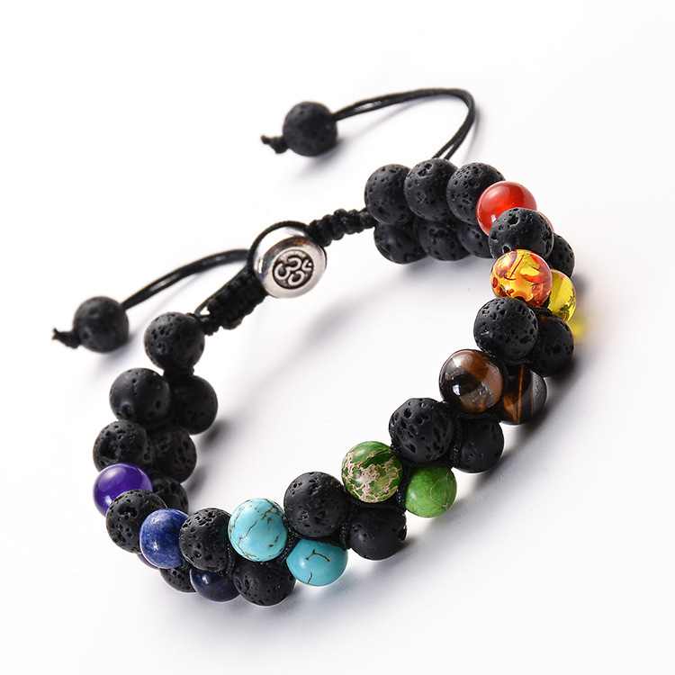 Volcanic Lava Rock Double-row Bracelet Colorful Natural Stone Yoga Amazon Stone Woven Adjustable Double-layer Bracelet