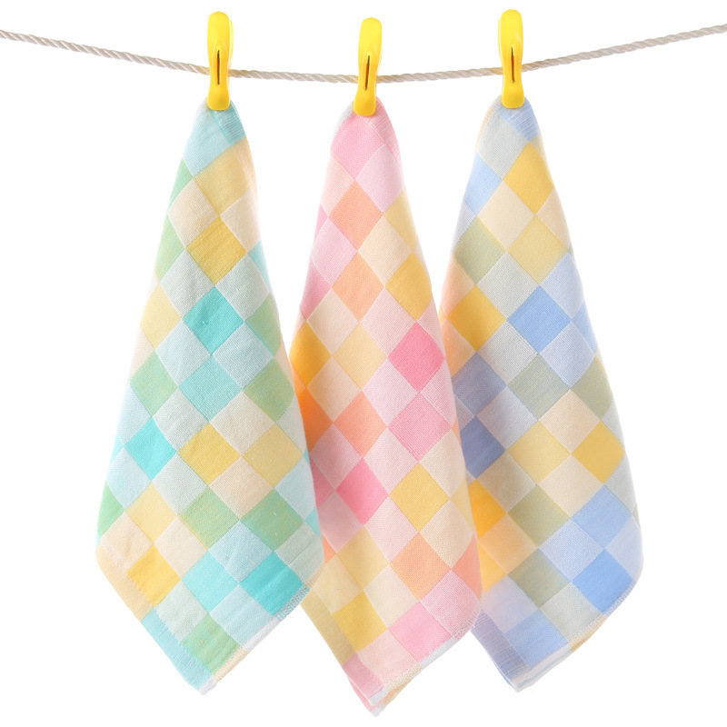 Thin Double-Layer Gauze Colorful Checkered Children's Face Towel, Small Square Towel, Drool Towel, Nursing Towel, Square Pure Cotton Gauze