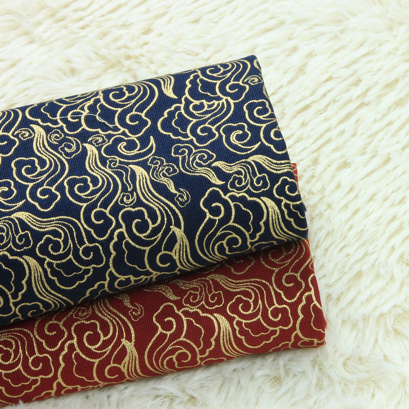 台湾进口古布棉麻和风复古烫金祥云印花面料手工DIY拼布包包布料