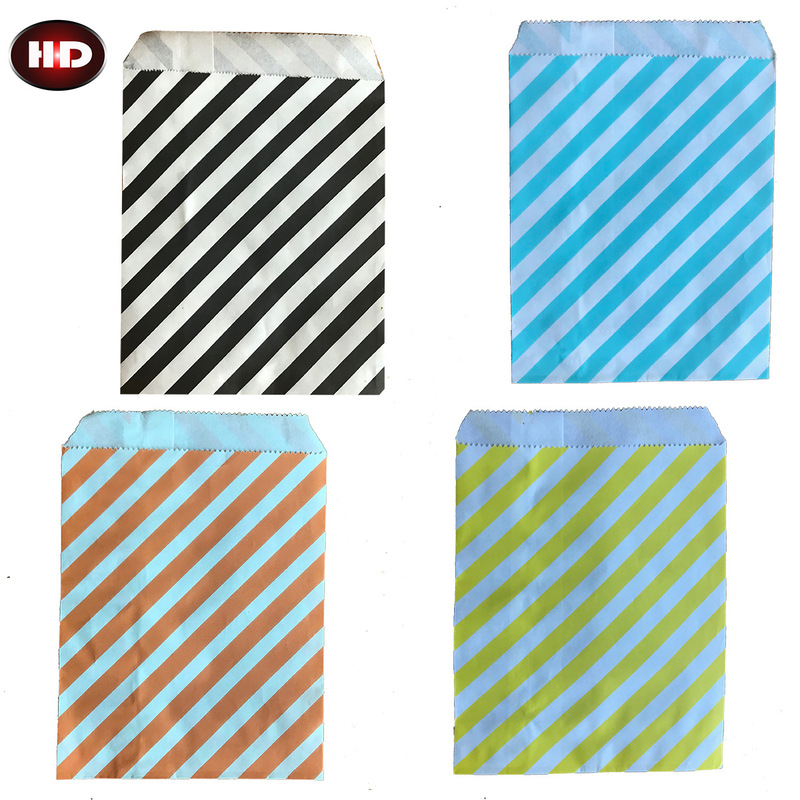 100 Pieces in Stock, One Pack, Biodegradable Diagonal Stripes Printed Kraft Paper Cookie Paper Bag, Long Bread Bag, French Fries Bag