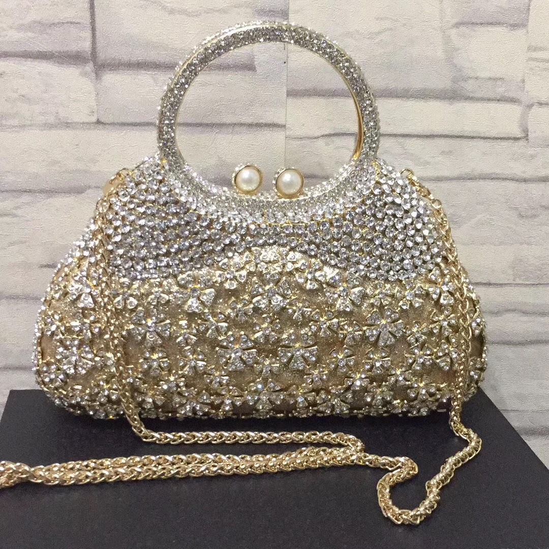 Túi clutch nữ đính kim cương giả dự tiệc cao cấp kích thước 23x12x6 cm — Màu đen