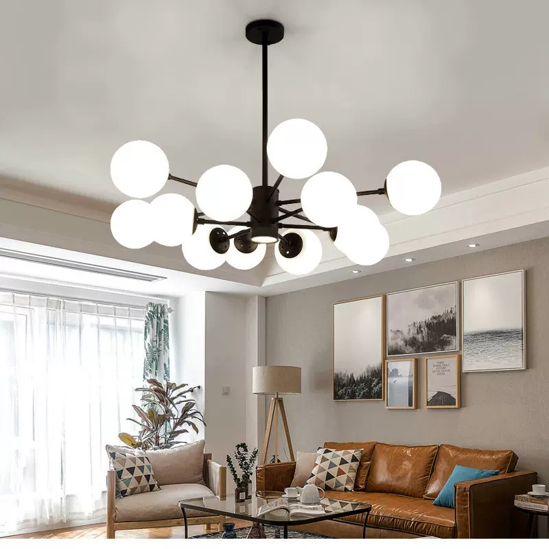 北欧风格客厅吊灯简约现代灯餐厅卧室创意玻璃圆球吊灯家用大厅灯