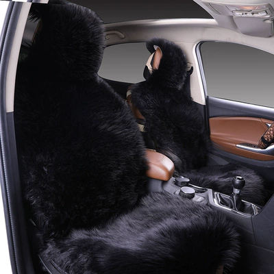Amazon new car seat cushion Winter heated wool cashmere backrest main driving single manufacturer (Seat cushion, seat cover) - black-five-seat-set-long-hair-thickening