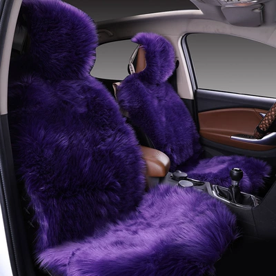 Seat cushion, seat cover, car seat cushion Winter - purple-five-seat-set-long-hair-thickening