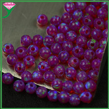 工厂直卖OP54紫红火彩虹色欧珀人造蛋白石球珠 大通孔裸石圆珠子