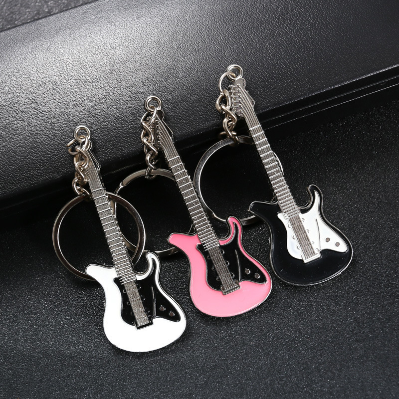 Cross-Border Guitar Keychain Creative Small Gift Cartoon Laser Engraving Logo Music Instrument Millennium Pendant