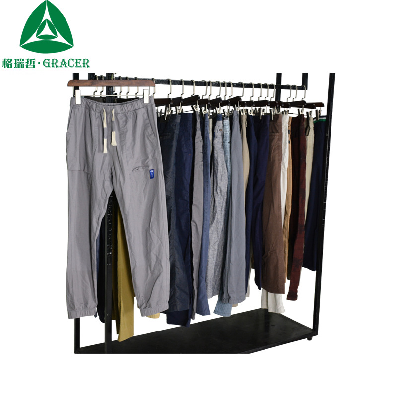 广州格瑞哲旧衣旧包旧鞋工厂低价批发bales薄款文艺系带男休闲裤