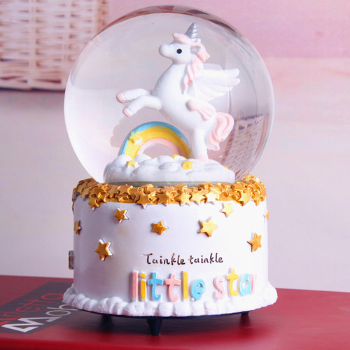Creative Birthday Gift Unicorn Crystal Ball Music Box Cartoon Resin Ornament Home Decor Gift Wholesale