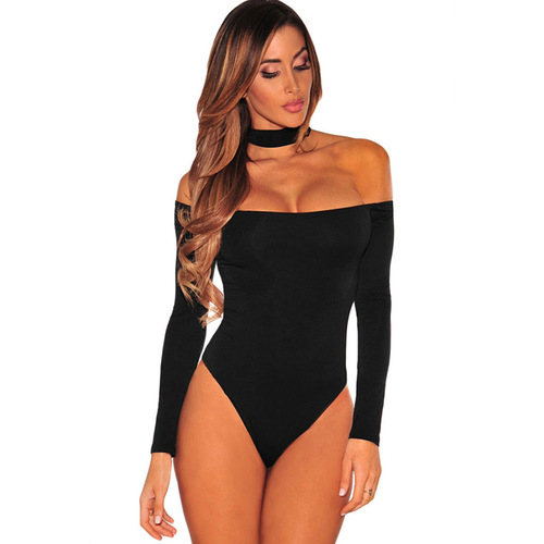 Amazon Sexy Neckless Shoulder-Strap Long-Sleeve Bodysuit Erotic Slimming Base Layer Hot Girl Bodysuit