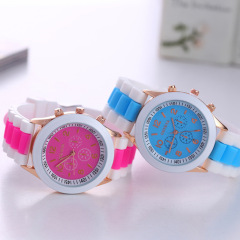 Women's three-eye crash color bar quartz electronic watch with Geneva silicone strap