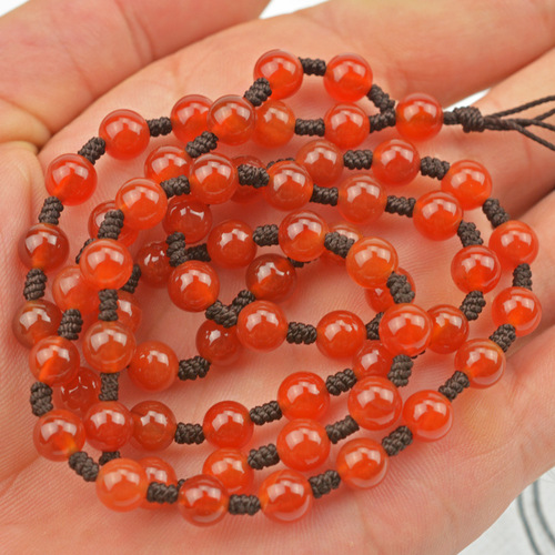 Hand-woven agate bead chain lanyard chalcedony pendant rope 6mm round bead rice bead chain water grass agate chain