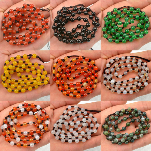 Hand-woven agate bead chain lanyard chalcedony pendant rope 6mm round bead rice bead chain water grass agate chain