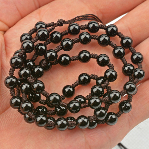 Hand-woven agate bead chain lanyard chalcedony pendant rope 6mm round bead rice bead chain water grass agate chain