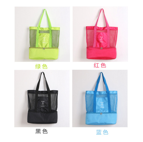 Hand-held shoulder outdoor insulated picnic bag ice bag dry-wet double-layer compartment grid storage bag with custom logo