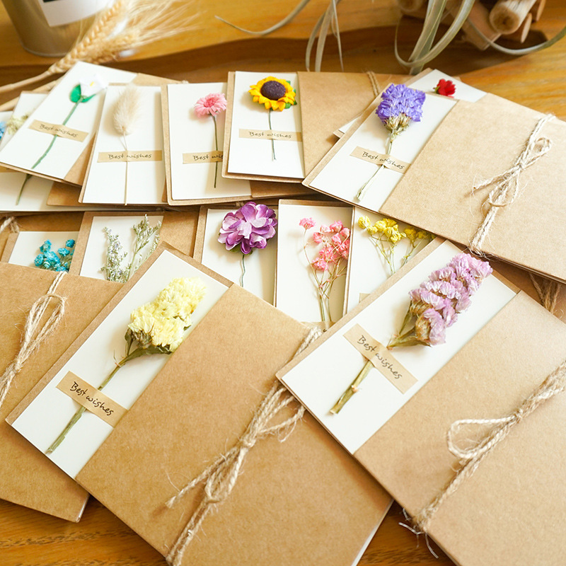 Cross-Border Vintage Kraft Paper Dried Flowers Preserved Flowers Teacher's Day Thank You Father's Day Card Dragon Boat Festival Bouquet Greeting Card Cross-Border Vintage Kraft Paper Dried Flowers Preserved Flowers Teacher's Day Thank You Father's Day Card Dragon Boat Festival Bouquet Greeting Card