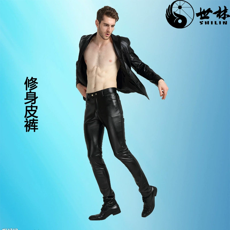 Новые кожаные брюки для мужчин весна-осень 2025, облегающие брюки в корейском стиле, длинные брюки из искусственной кожи, повседневная мужская одежда, оптом больших размеров