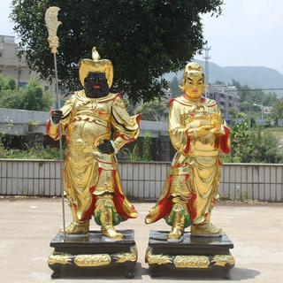 厂家直销树脂佛像贴金彩绘1米3周仓关平关公二弟子寺庙周仓关平