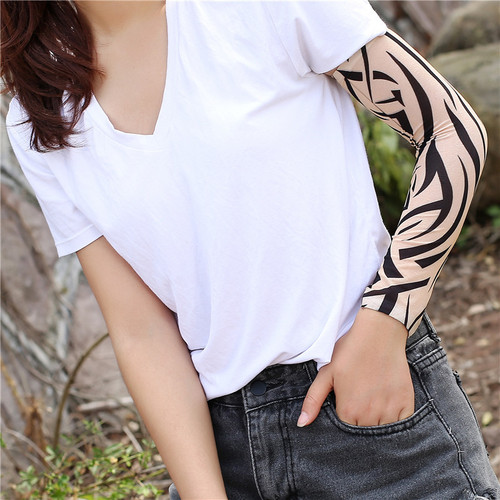 Summer tattoo sun protection sleeve for outdoor cycling sports breathable floral arm fashionable realistic seamless cover sleeve