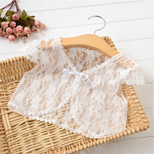 Lace Half-Sleeve Blouse for Girls, Summer Short-Sleeve Open Top, Thin Cardigan, Crossbody Style, Versatile Shoulder Cover for Girls