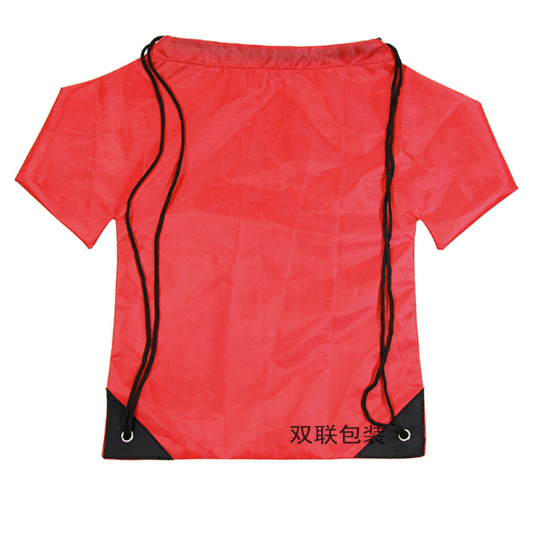 涤纶T恤束口双肩包彩印T型拉绳收纳袋防水球衣抽绳背包短袖