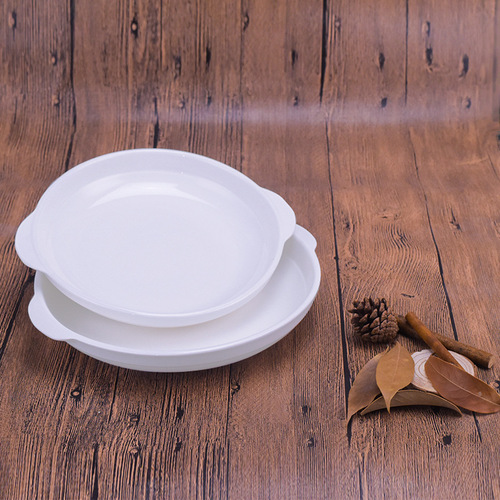 Pure white ceramic dish plate household double-eared abalone plate steamed fish plate microwave dish plate rice plate cheese baked rice plate oven